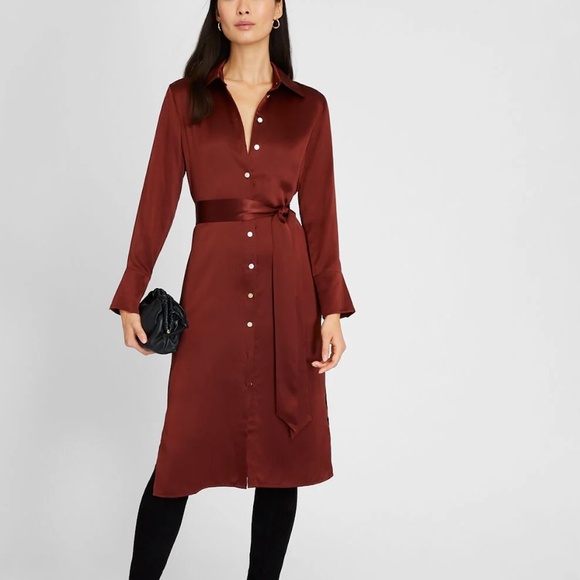 Midi Silk Charmeuse Shirt Dress - New With Tags - NEVER WORN - Smoked Paprika